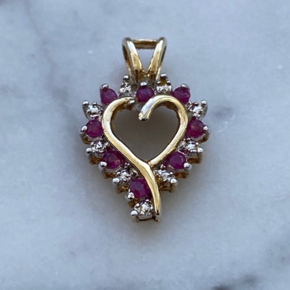 Vintage Jewelry - Vintage Genuine Ruby Diamond Heart Pendant